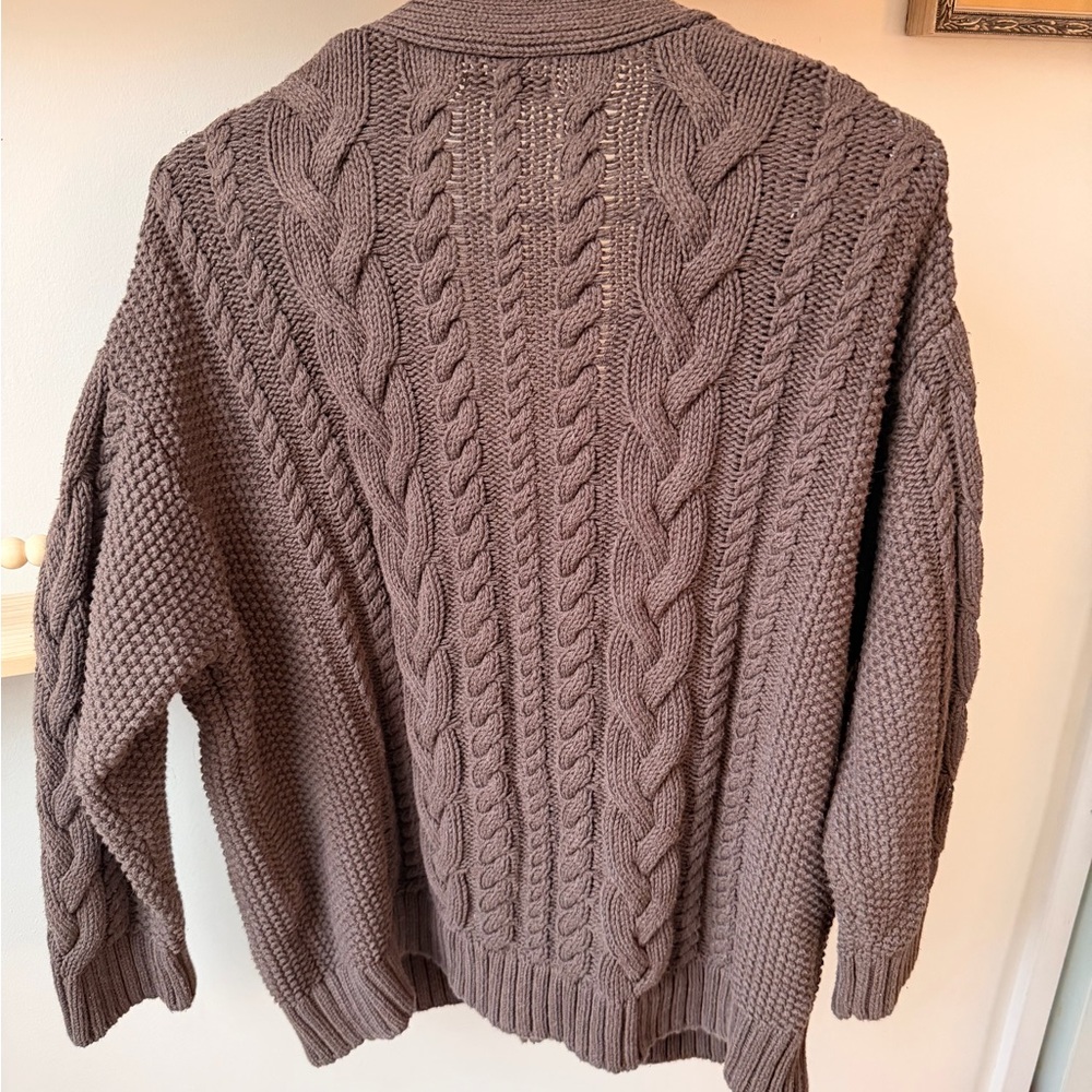 Quince Chunky Cable Knit Button-Front Cardigan - heather brown - Picture 5 of 5